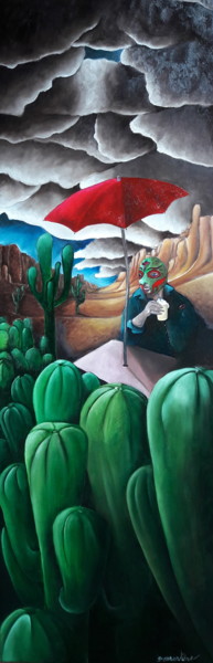 Painting titled "Lucha d'or de Oaxaca" by Fred Besnardiere, Original Artwork, Oil