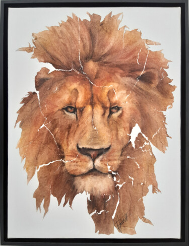 Painting titled "Tête de Lion" by Fred Bonna, Original Artwork, Oil