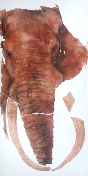 Pintura titulada "Tête d'éléphant ocr…" por Fred Bonna, Obra de arte original, Oleo Montado en Bastidor de camilla de madera
