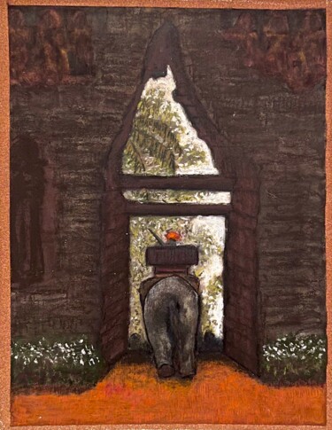 Schilderij getiteld "Porte d’ Ankgor Vat" door Fred Du Mesnil, Origineel Kunstwerk, Pastel Gemonteerd op Plexiglas