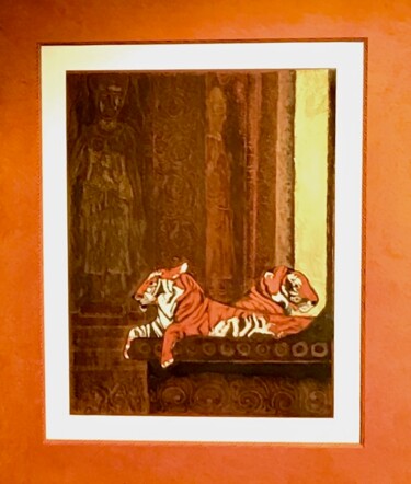 "Les tigres d’Angkor…" başlıklı Tablo Fred Du Mesnil tarafından, Orijinal sanat, Pastel