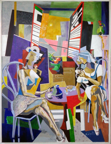 Pintura titulada "La conversation" por Fred Eucharis, Obra de arte original, Acrílico Montado en Bastidor de camilla de made…
