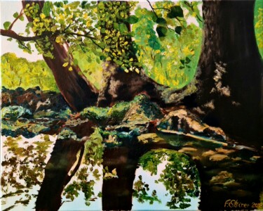Peinture intitulée "Les trois arbres" par Fred Steiner, Œuvre d'art originale, Huile Monté sur Châssis en bois