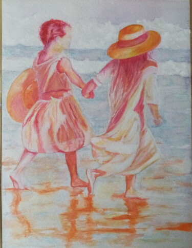 Dessin intitulée "Les deux soeurs" par Fred Haute, Œuvre d'art originale, Aquarelle