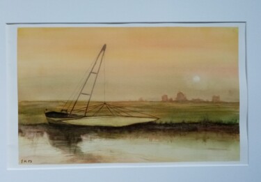图画 标题为“Au bord du canal” 由Fred Haute, 原创艺术品, 水彩