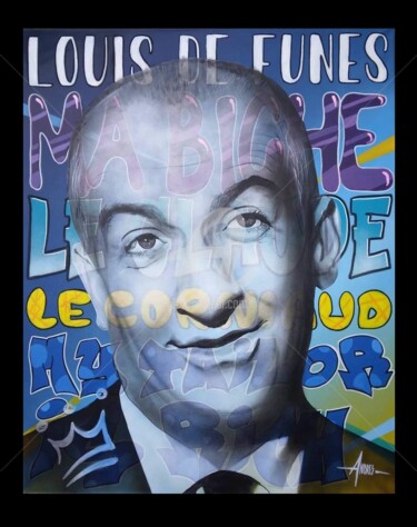Malerei mit dem Titel "Louis de Funès" von Frédéric Andrès, Original-Kunstwerk, Acryl