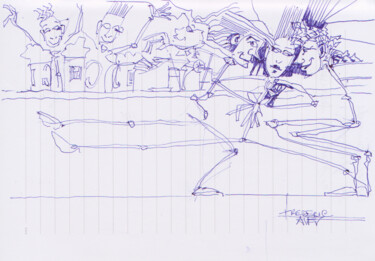 Рисунок под названием "Three friends in a…" - Frédéric Avez, Подлинное произведение искусства, Шариковая ручка