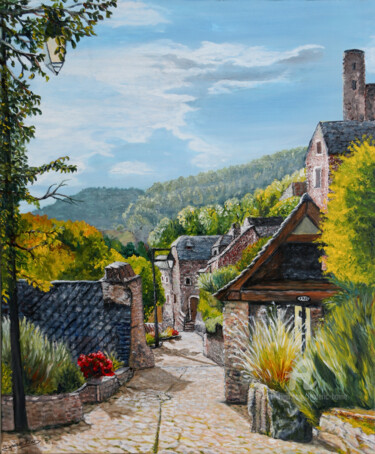 Painting titled "Village en Montagne" by Frédéric Boirie, Original Artwork, Acrylic Mounted on Wood Stretcher frame