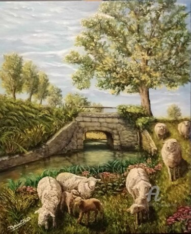 Malerei mit dem Titel "LES MOUTONS D'ALLOUE" von Frédéric Boirie, Original-Kunstwerk, Acryl Auf Keilrahmen aus Holz montiert