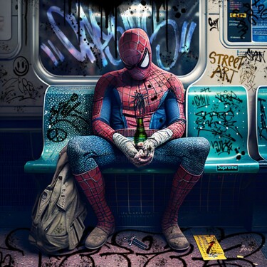 Artes digitais intitulada "Spiderman Undergrou…" por Frédéric Font (Chroma), Obras de arte originais, Pintura digital Montad…
