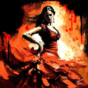 Digitale Kunst mit dem Titel "Flamenco V1" von Frédéric Font (Chroma), Original-Kunstwerk, Digitale Malerei Auf Keilrahmen a…