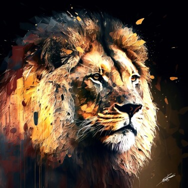Arte digitale intitolato "Lion V2" da Frédéric Font (Chroma), Opera d'arte originale, Pittura digitale Montato su Telaio per…