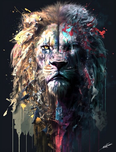 Digital Arts titled "l'indomptable" by Frédéric Font (Chroma), Original Artwork, Digital Painting Mounted on Wood Stretcher…