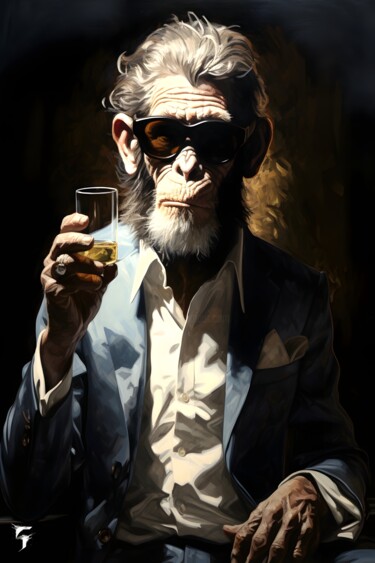 Arte digital titulada "Chimpanzé Élégant :…" por Frédéric Font (Chroma), Obra de arte original, Pintura Digital Montado en B…
