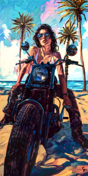 数字艺术 标题为“Harley's Dream Évas…” 由Frédéric Font (Chroma), 原创艺术品, 数字油画 安装在木质担架架上