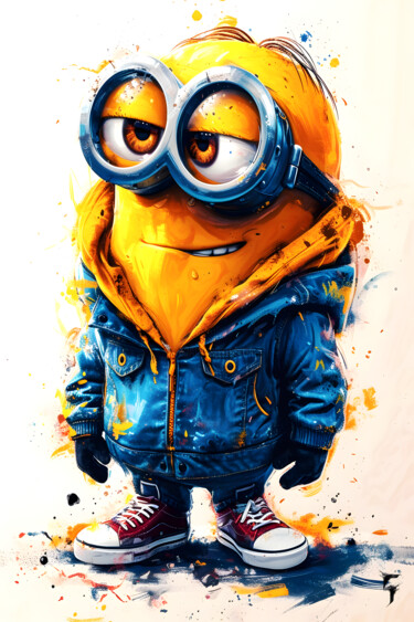 Digital Arts titled "Minion Vibrant" by Frédéric Font (Chroma), Original Artwork, Digital Painting Mounted on Wood Stretcher…