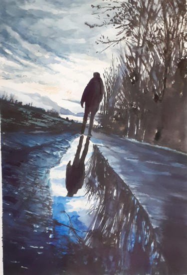 Malerei mit dem Titel "reflet." von Frédéric Fournier, Original-Kunstwerk, Aquarell