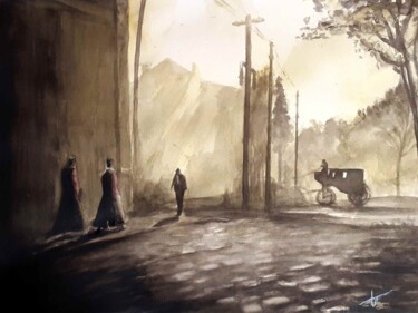 Painting titled "Street of Saint-Den…" by Frédéric Fournier, Original Artwork, Watercolor