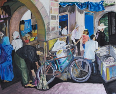 Peinture intitulée "marché à Essaouira…" par Frederic Gauthier, Œuvre d'art originale, Huile