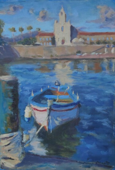 Painting titled "Barque amarrée" by Frédéric Imparato, Original Artwork, Oil