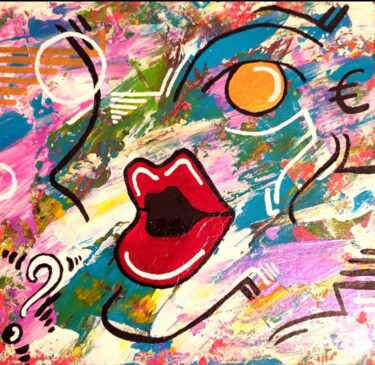 「Pink lady pop」というタイトルの絵画 Frederic Laroubineによって, オリジナルのアートワーク, アクリル ウッドストレッチャーフレームにマウント