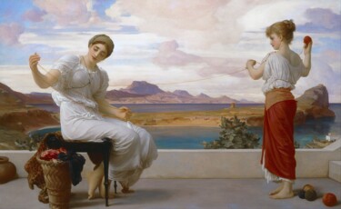 Painting titled "Enrouler l'écheveau" by Frederic Leighton, Original Artwork, Oil