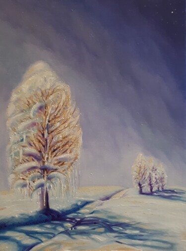 Painting titled "Un hiver sur Luyten…" by Frédéric Letrun, Original Artwork, Oil Mounted on Wood Panel