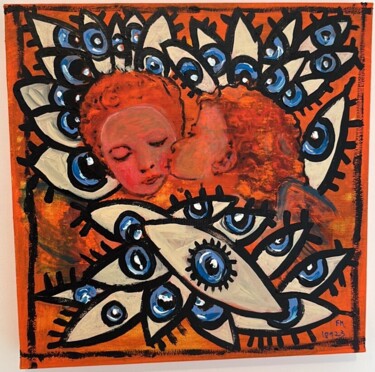 Painting titled "Le baiser volé" by Frédérick Meunier, Original Artwork, Acrylic Mounted on Wood Stretcher frame