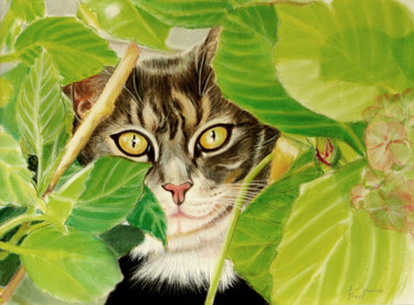 Peinture intitulée "Le chat Gribouille" par Fred Mahieu, Œuvre d'art originale, Pastel