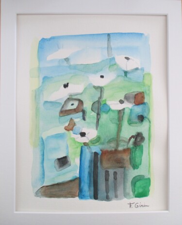Peinture intitulée "Nuages en fleurs" par Frédérique Girin, Œuvre d'art originale, Aquarelle Monté sur Plexiglas