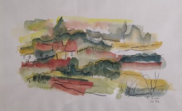 Peinture intitulée "Campagne" par Frédérique Girin, Œuvre d'art originale, Aquarelle Monté sur Verre