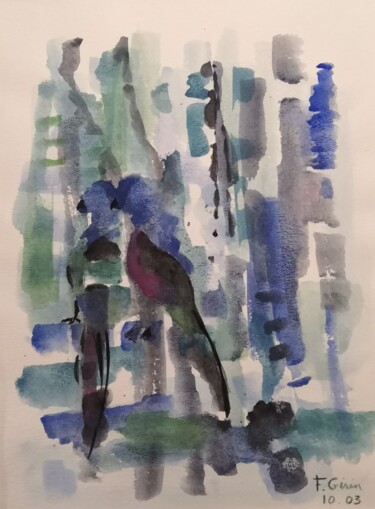 Painting titled "Les inséparables" by Frédérique Girin, Original Artwork, Watercolor Mounted on Glass