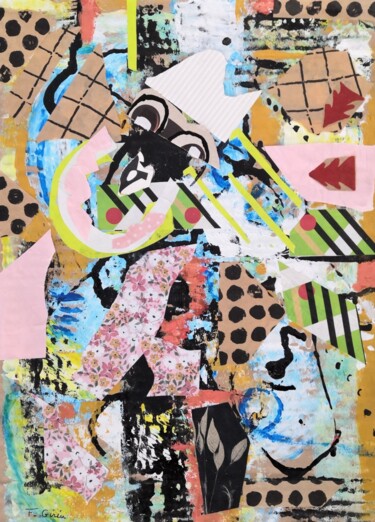 Collages titulada "Composition abstrai…" por Frédérique Girin, Obra de arte original, Collages Montado en Bastidor de camill…