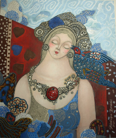 Pittura intitolato "La Dame et l'Oiseau" da Frédérique Lecoq, Opera d'arte originale, Acrilico