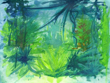 Painting titled "Jungle-I" by Frederique Loudin, Original Artwork, Watercolor
