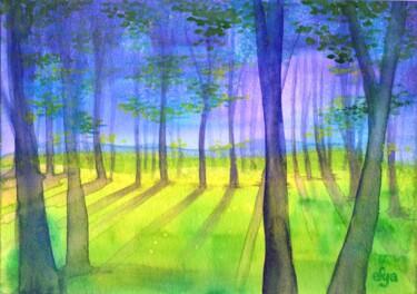 Painting titled "Forêt bleue" by Frederique Loudin, Original Artwork, Watercolor