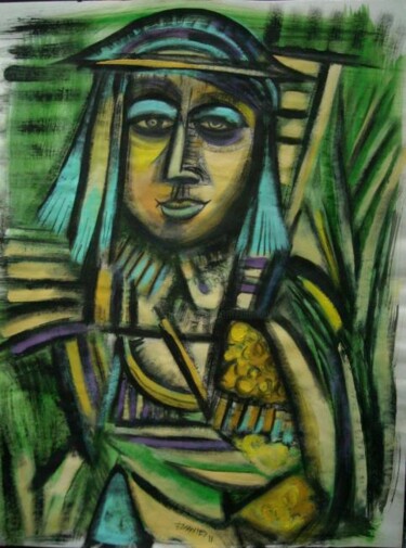 Peinture intitulée "la femme au chapeau…" par Frédérique Manley, Œuvre d'art originale