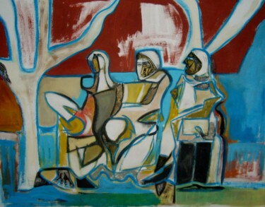 Painting titled "'trois femmes au ja…" by Frédérique Manley, Original Artwork, Oil