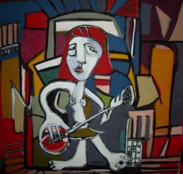 Pittura intitolato ""18H ,la guitariste"" da Frédérique Manley, Opera d'arte originale, Olio