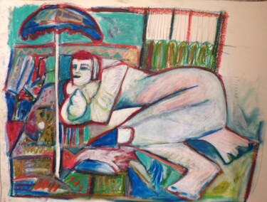 Drawing titled ""Femme et parasol"…" by Frédérique Manley, Original Artwork, Pastel