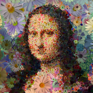 Digital Arts titled "Lisa Aux Fleurs (av…" by Frédéric Durieu & Nathalie Erin, Original Artwork, 2D Digital Work Mounted on…