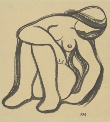 Zeichnungen mit dem Titel "Aktstudie 4" von Friedrich Alexander Großkopf, Original-Kunstwerk, Tinte