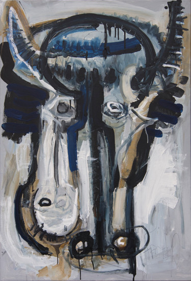 Картина под названием "Corrida Bleue - Tau…" - Manu Frigerio, Подлинное произведение искусства, Масло