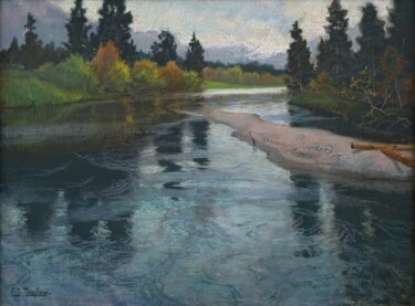 Schilderij getiteld "Rivière" door Frits Thaulow, Origineel Kunstwerk, Pastel