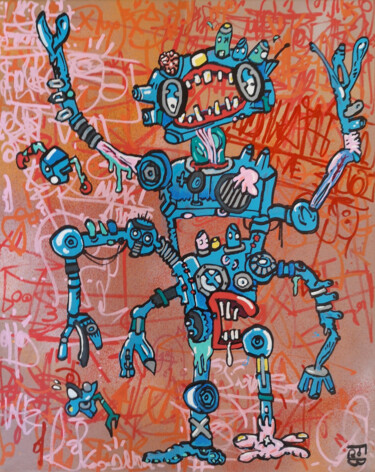 Painting titled "ex-machina" by Frob, Original Artwork, Acrylic Mounted on Wood Stretcher frame