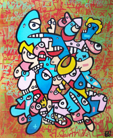 Painting titled "grosses têtes" by Frob, Original Artwork, Acrylic Mounted on Wood Stretcher frame