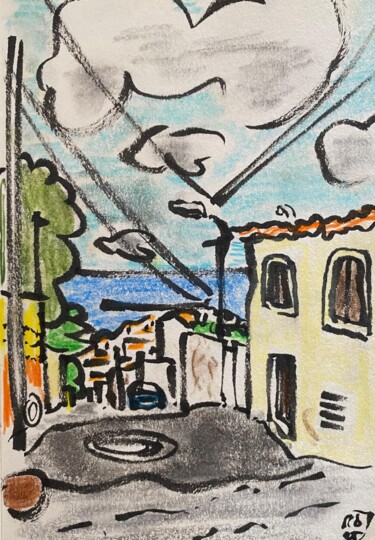 Drawing titled "rue à Funchal" by Frob, Original Artwork, Pencil