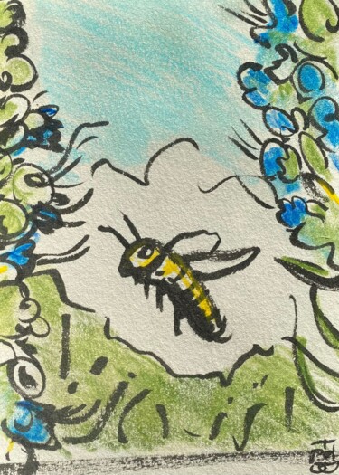 Drawing titled "abeille en action" by Frob, Original Artwork, Watercolor