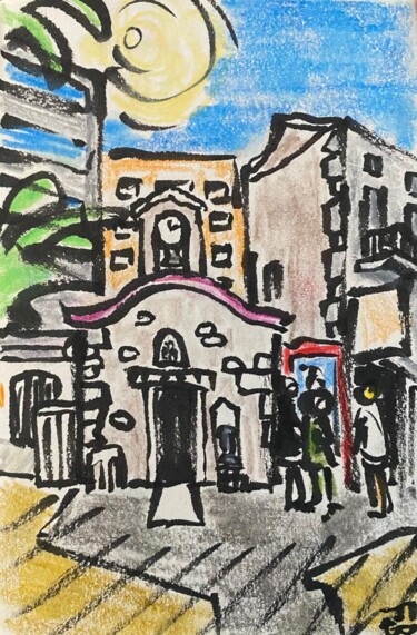 Dessin intitulée "chapelle urbaine" par Frob, Œuvre d'art originale, Crayon