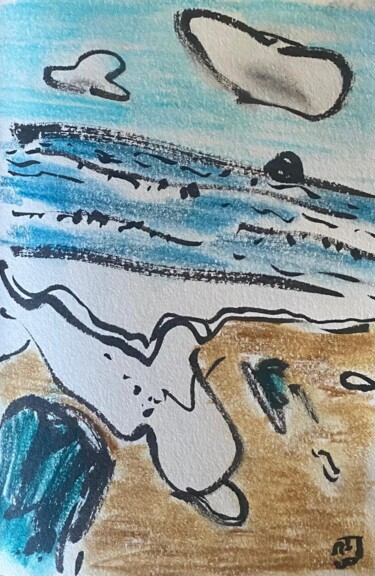 Peinture intitulée "langue de vague" par Frob, Œuvre d'art originale, Aquarelle